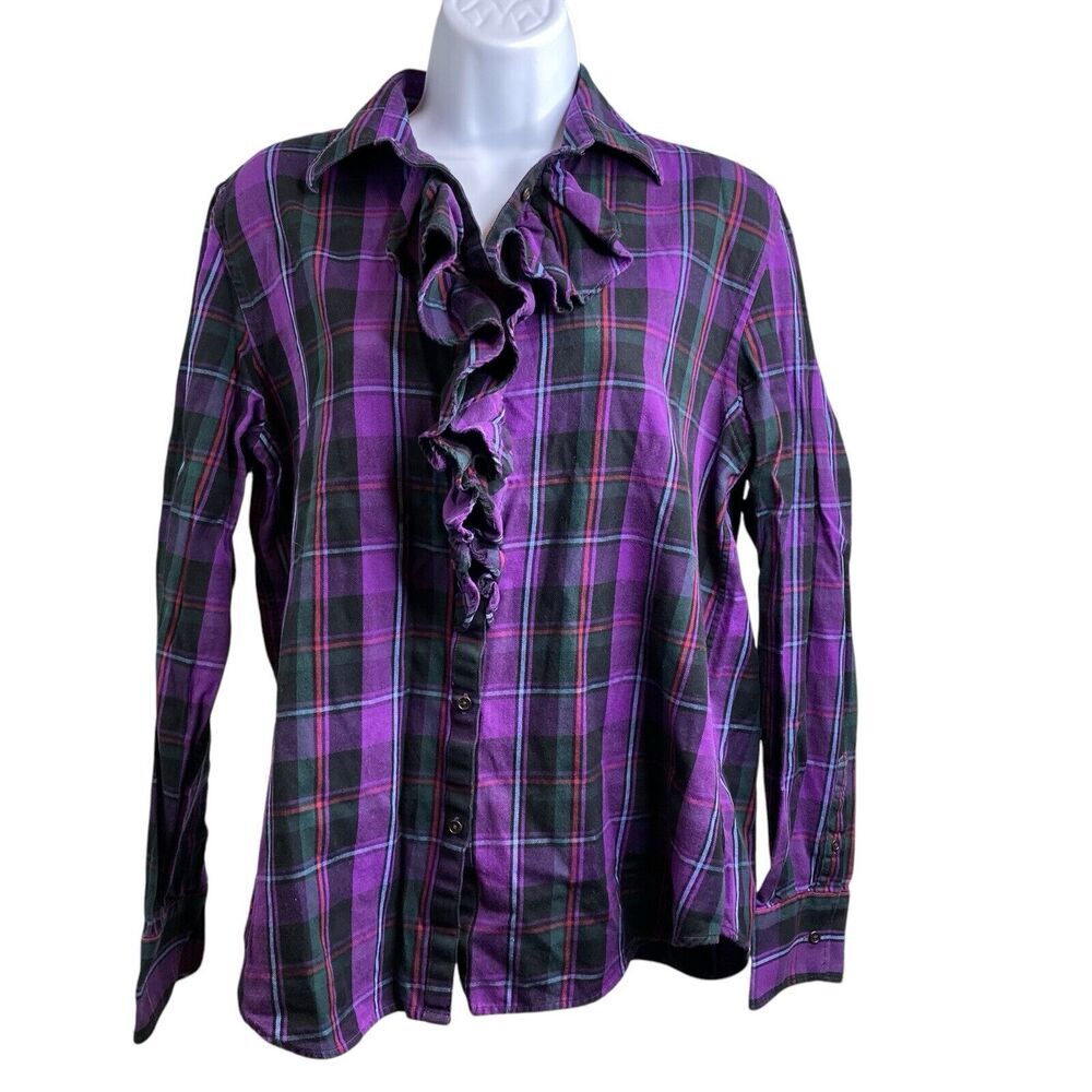Vintage 90’s‎ Lauren Ralph Lauren Women's Purple Ruffled Blouse Size L Western